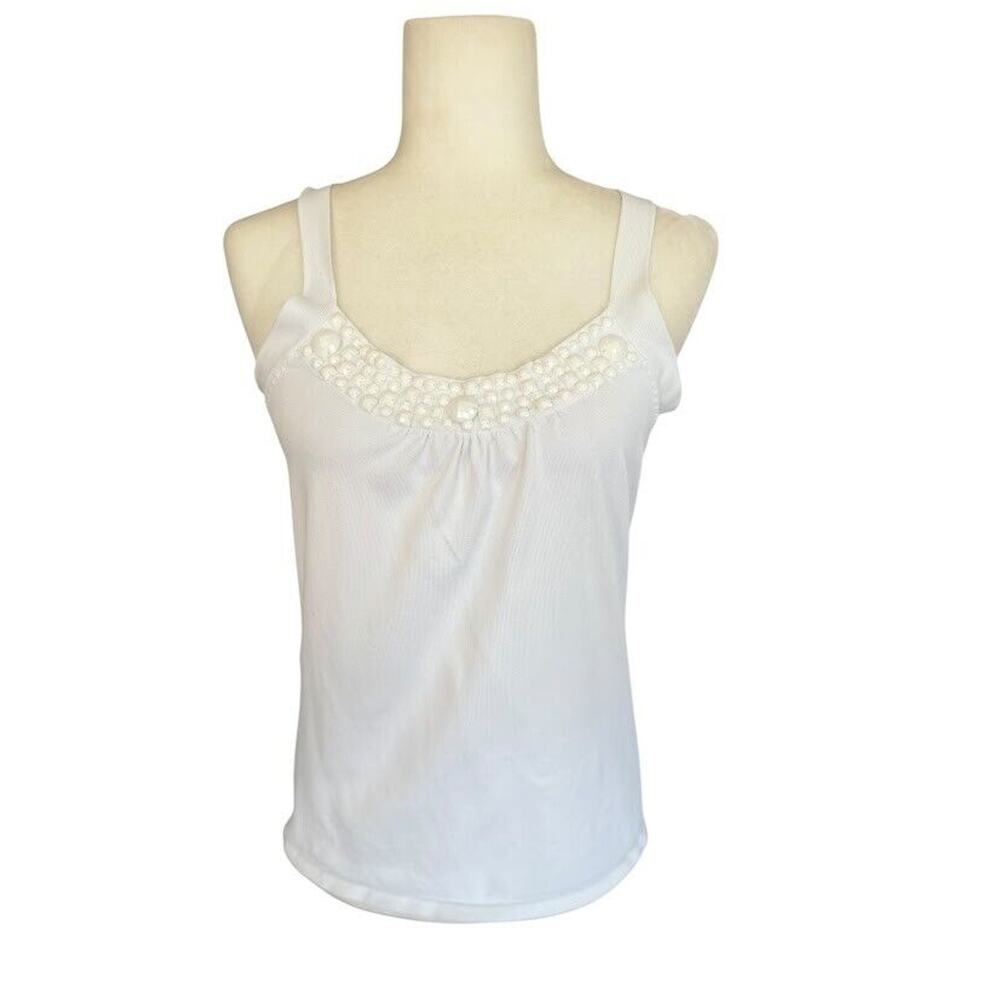 Michael Simon Beaded White Sweater Tank Top Basic Staple Minimalist Size Large